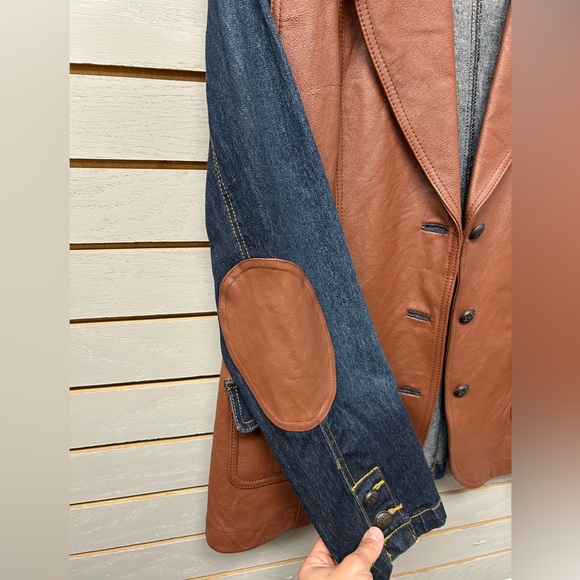 DG2 by Diane Gilman Brown Leather and Blue Denim Jacket - Picture 5 of 7